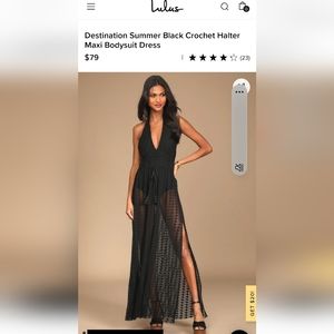Lulus Black Crochet Halter Maxi Bodysuit Large